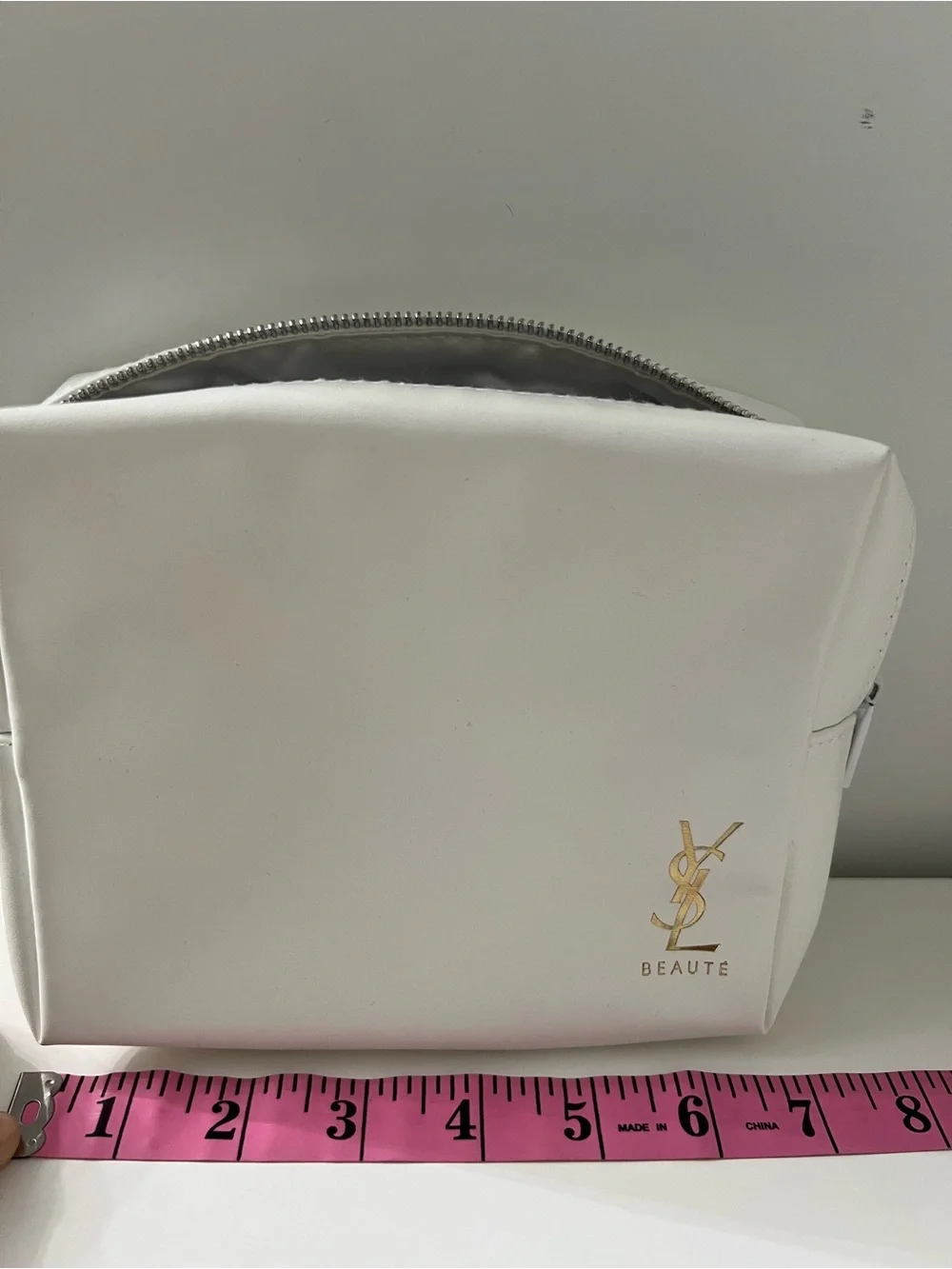 YSL Beauty white Cosmetic Pouch with Gold Logo